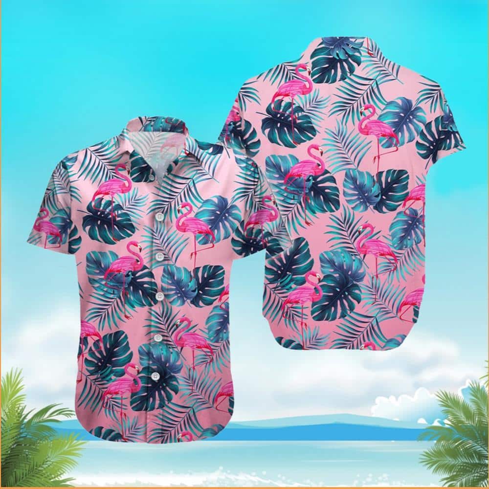 Pink Flamingo Hawaiian Shirt Palm Leaves Pattern Summer Beach Gift Pink Flamingo Hawaiian Shirt Palm Leaves Pattern Summer Beach Gift