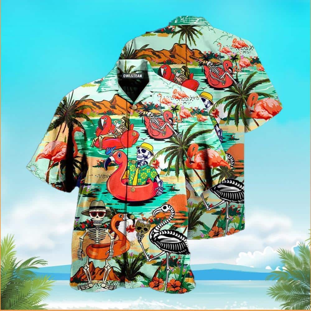 Flamingo Skull In Hawaii Hawaiian Shirt Gift For Beach Vacation