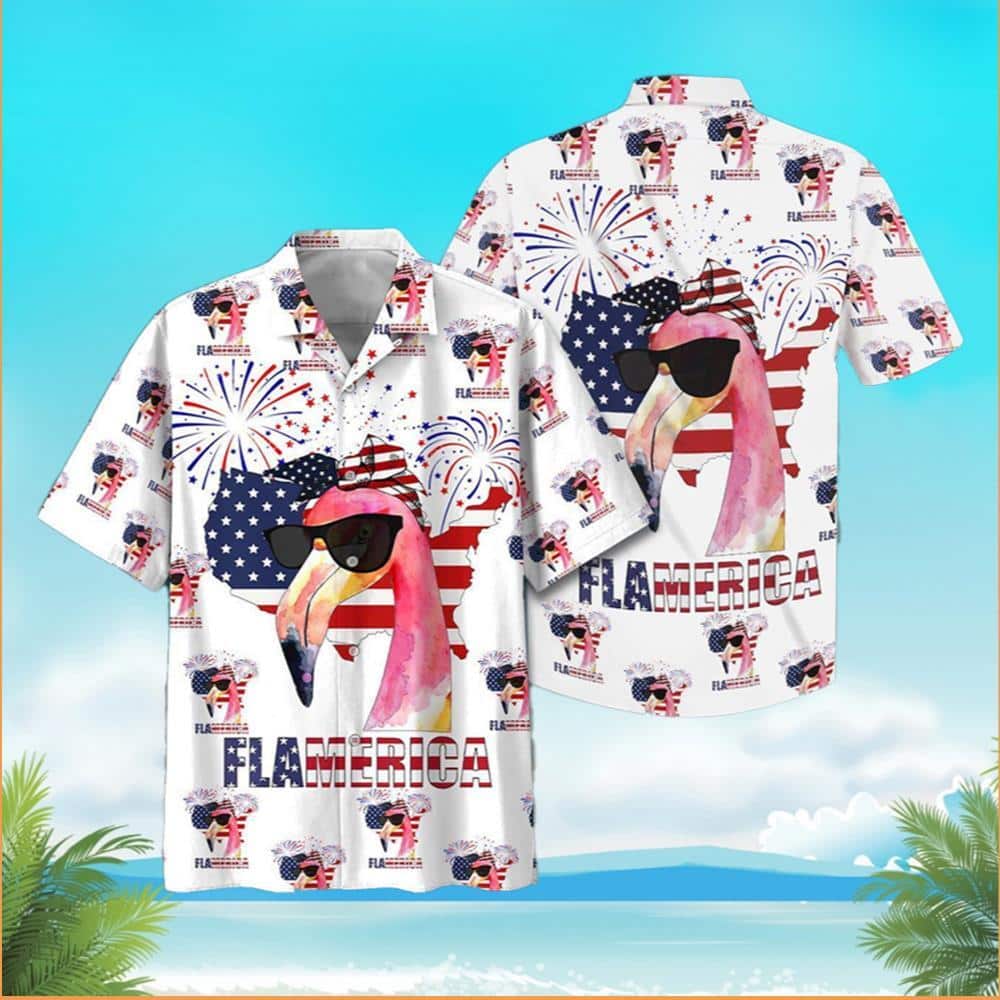 America Flag Flamingo Hawaiian Shirt Summer Gift For Friend
