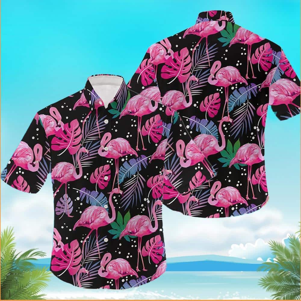 Flamingo Hawaiian Shirt Tropical Palm Leaves Gift For Summer Holiday