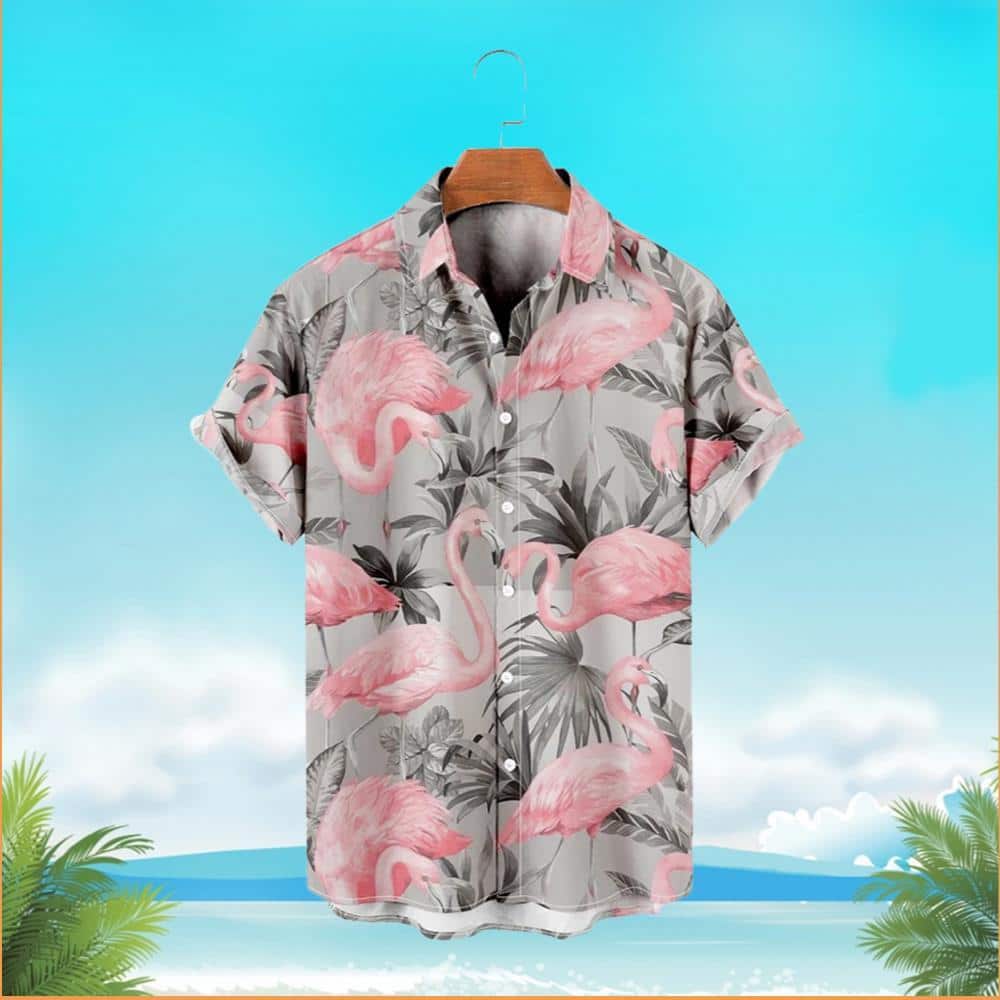 Flamingo Hawaiian Shirt Palm Leaves Pattern Summer Holiday Gift