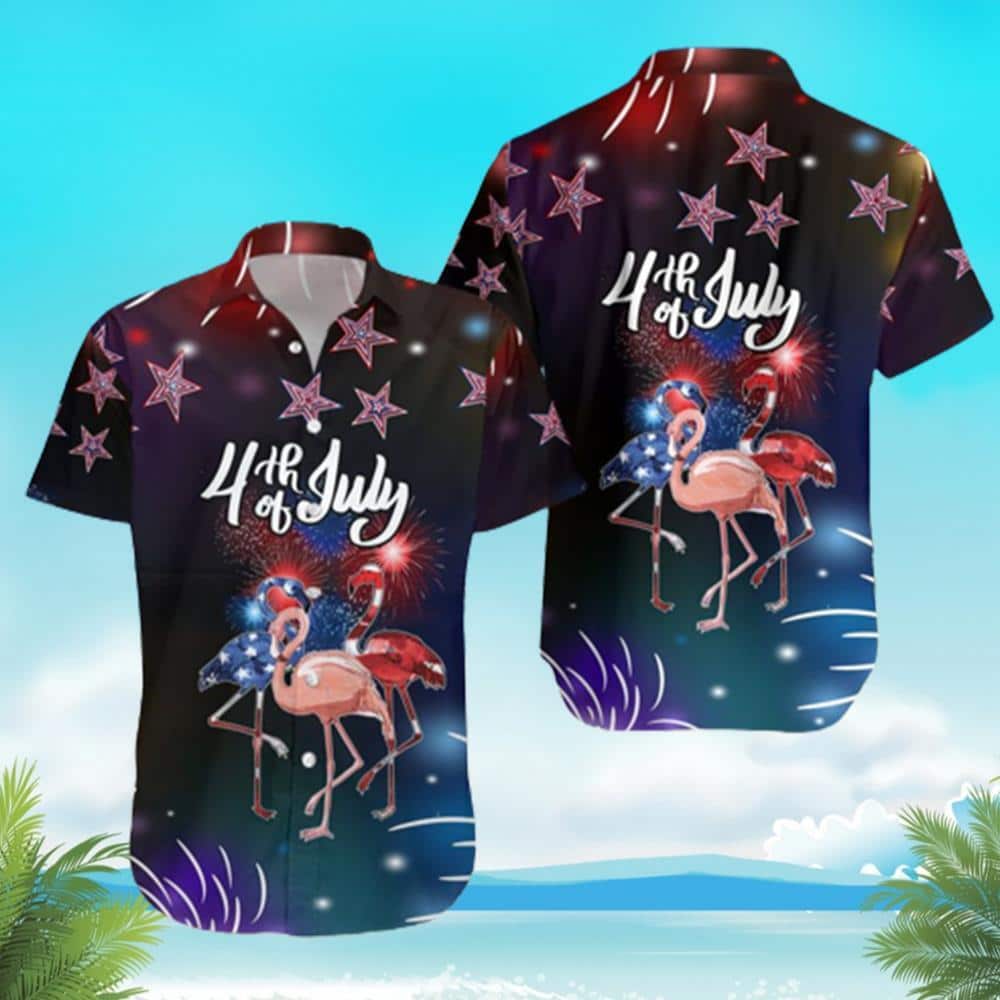 Flamingo Hawaiian Shirt Happy 4Th Of July Gift For Beach Holiday