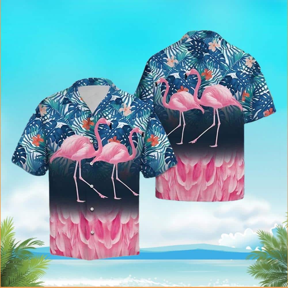 Flamingo Hawaiian Shirt Palm Leaves Pattern Gift For Summer Holiday