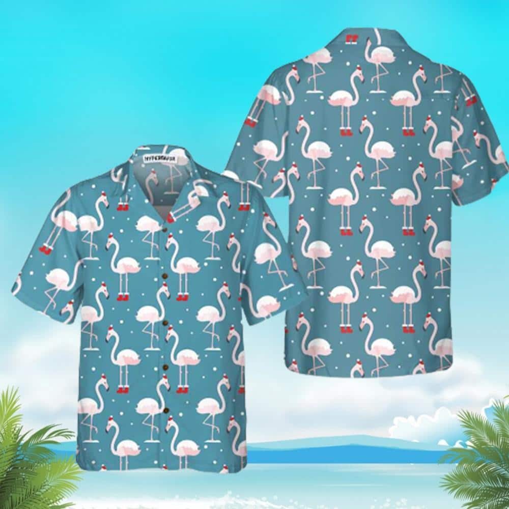 Flamingo On Christmas Holiday Flamingo In Santa Hat Christmas Hawaiian Shirt