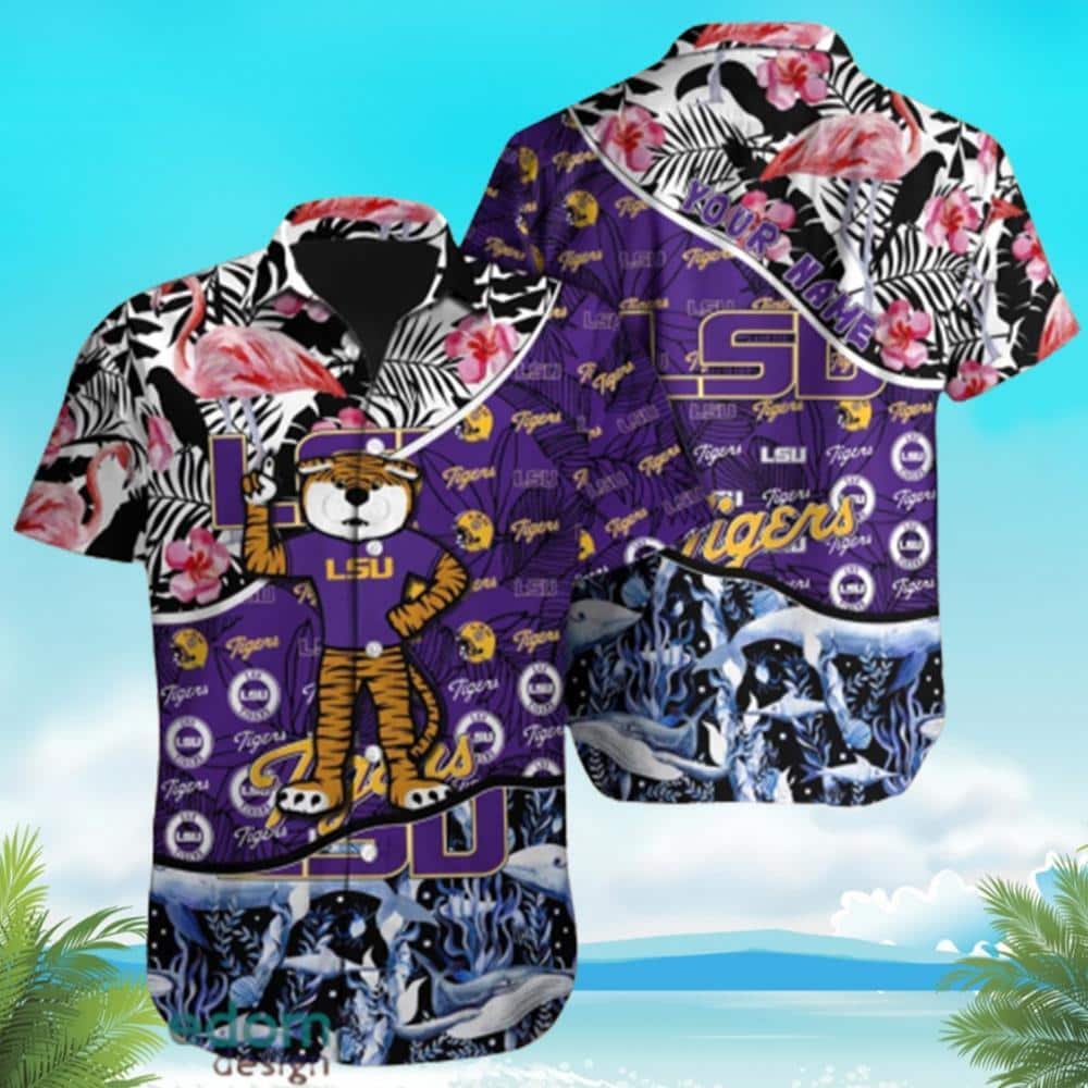 Tropical Aloha NCAA LSU Tigers Flamingo Hawaiian Shirt Gift For Beach Trip Tropical Aloha NCAA LSU Tigers Flamingo Hawaiian Shirt Gift For Beach Trip