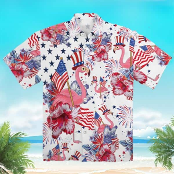 Flamingo Hawaiian Shirt American Flag Beach Gift For Friend