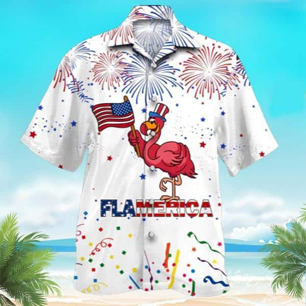 Aloha Flamingo Hawaiian Shirt American Flag Summer Gift For Friend