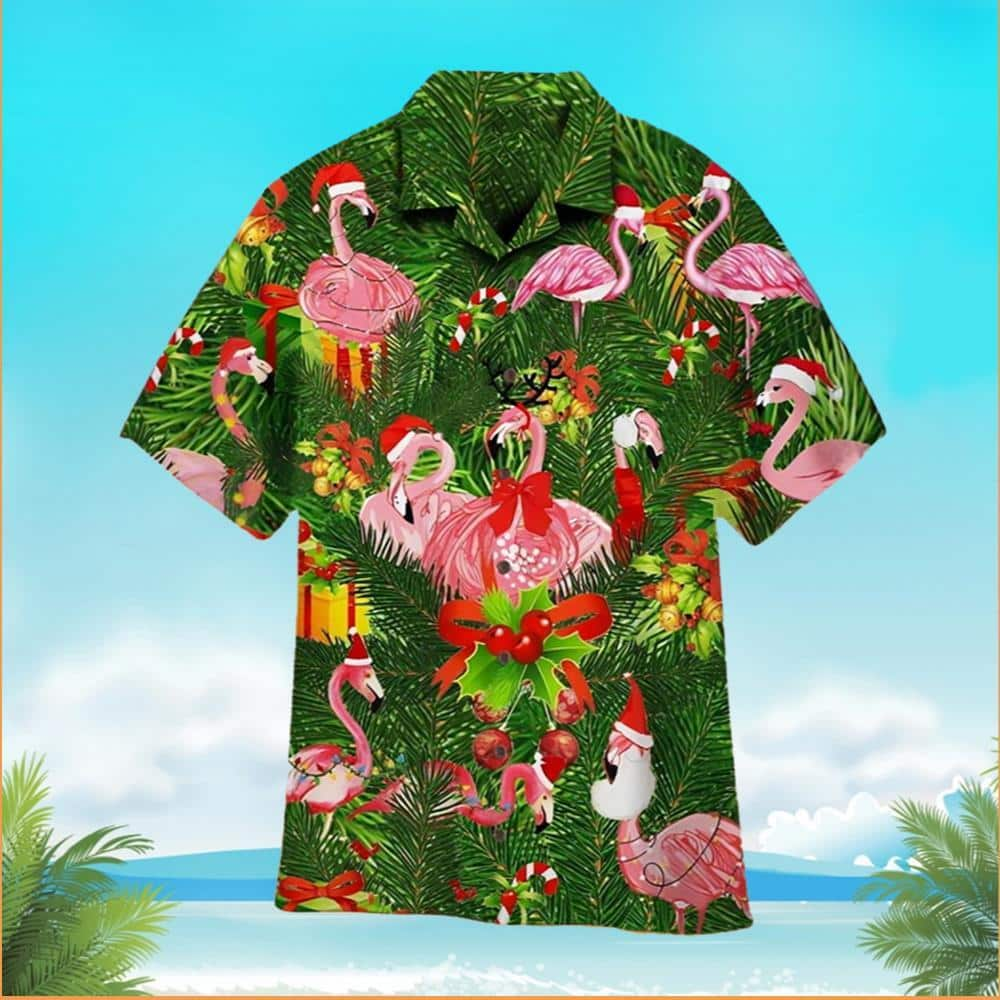 Flamingo Merry Christmas Hawaiian Shirt Beach Gift For Him