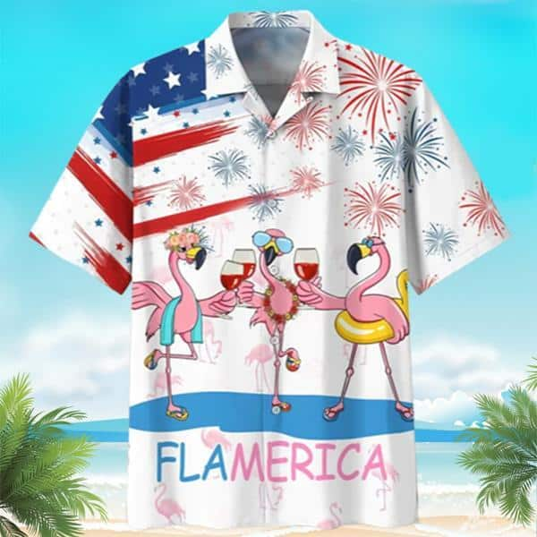 Flamingo Hawaiian Shirt 4th Of July American Flag Independence Day