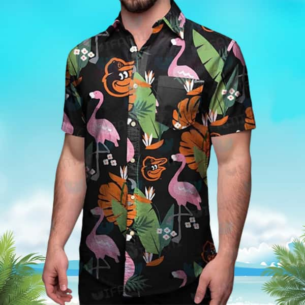 Baltimore Orioles Flamingo Hawaiian Shirt Tropical Palm Leaves Beach Gift For Friend