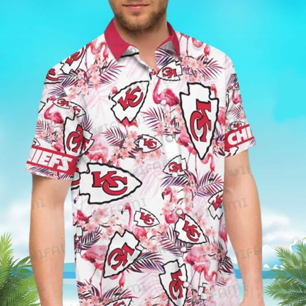 Beach Aloha Kansas City Chiefs Flamingo Hawaiian Shirt Tropical Flower Pattern Summer Beach Gift