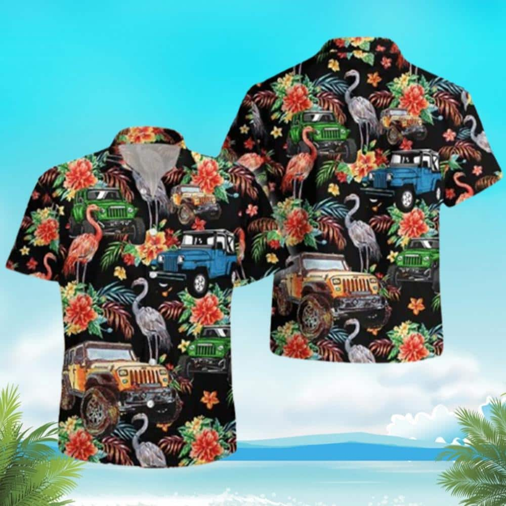 Flamingo Driver Jeep Hawaiian Shirt Gift For Beach Vacation