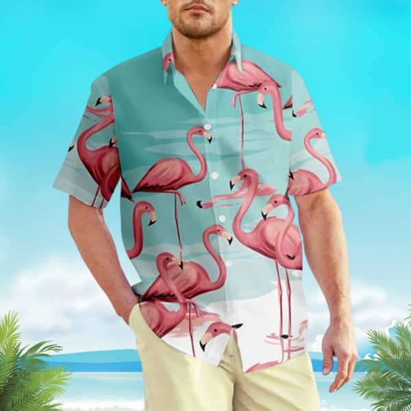 Pink Flamingo Hawaiian Shirt Gift For Beach Vacation