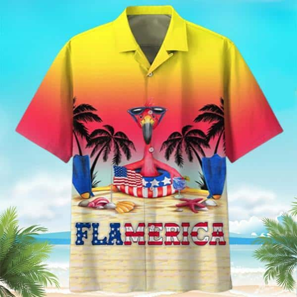 Sunset Aloha American Flag Flamingo Flamerica Hawaiian Shirt