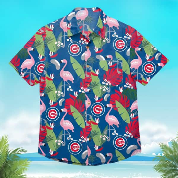 Chicago Cubs Flamingo Hawaiian Shirt Tropical Leaves Gift For MLB Fans Chicago Cubs Flamingo Hawaiian Shirt Tropical Leaves Gift For MLB Fans