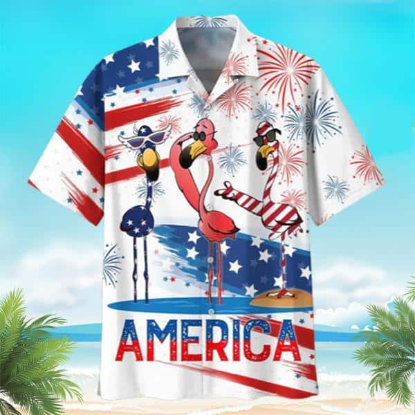Happy Independence Day Flamingo America Flag Hawaiian Shirt Happy Independence Day Flamingo America Flag Hawaiian Shirt