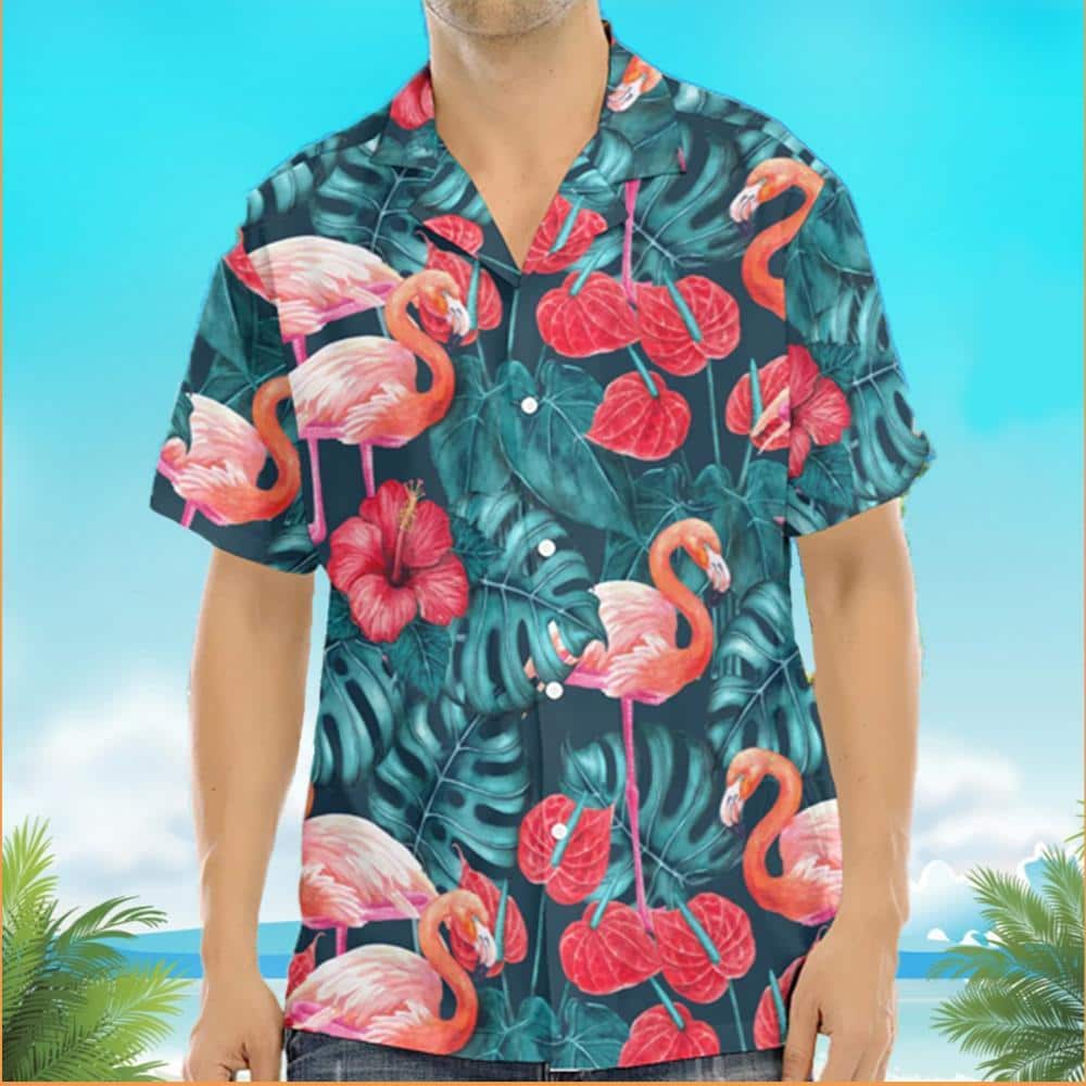 Flamingo In Summer Hawaiian Shirt Tropical Pattern Beach Lovers Gift