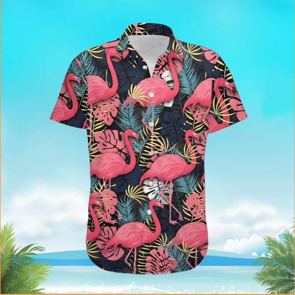 Flamingo Hawaiian Shirt Palm Leaves Pattern Gift For Son From Dad