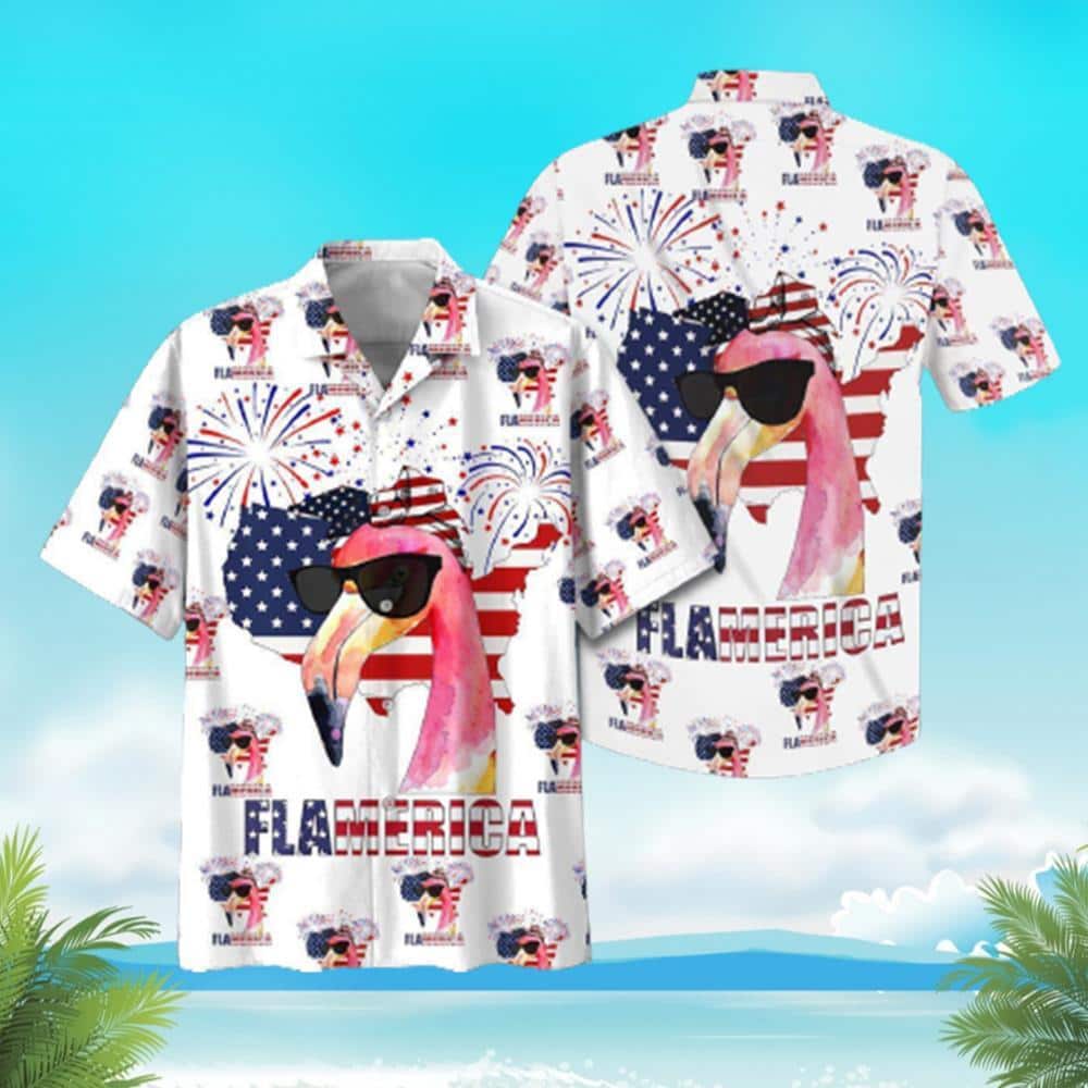 Flamingo Hawaiian Shirt America Flag Summer Gift For Friend
