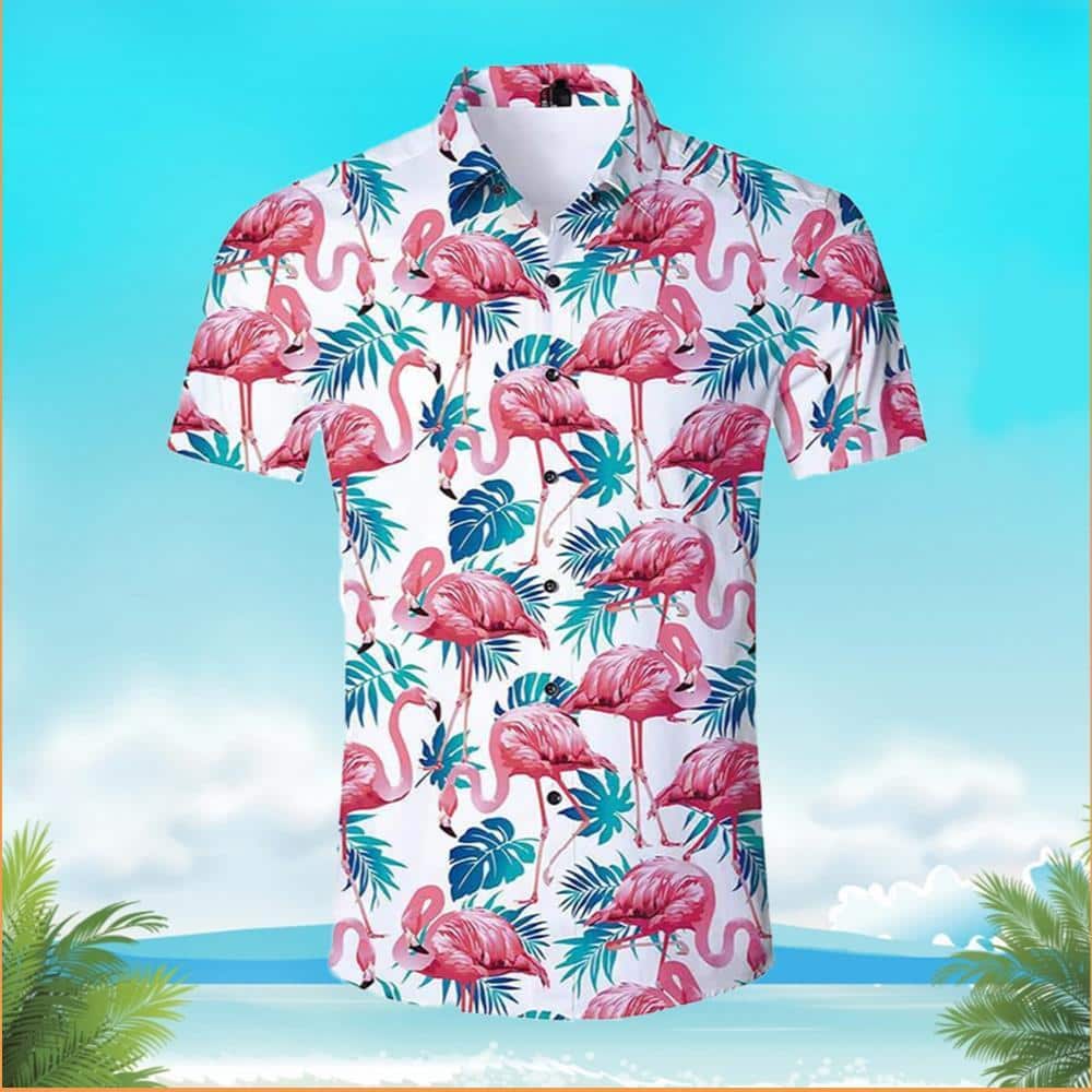 Pink Flamingo With Palm Leaf Hawaiian Shirt Gift For Beach Trip Pink Flamingo With Palm Leaf Hawaiian Shirt Gift For Beach Trip