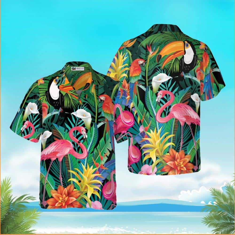 Summer Aloha Parot Flamingo Hawaiian Shirt Gift For Beach Vacation