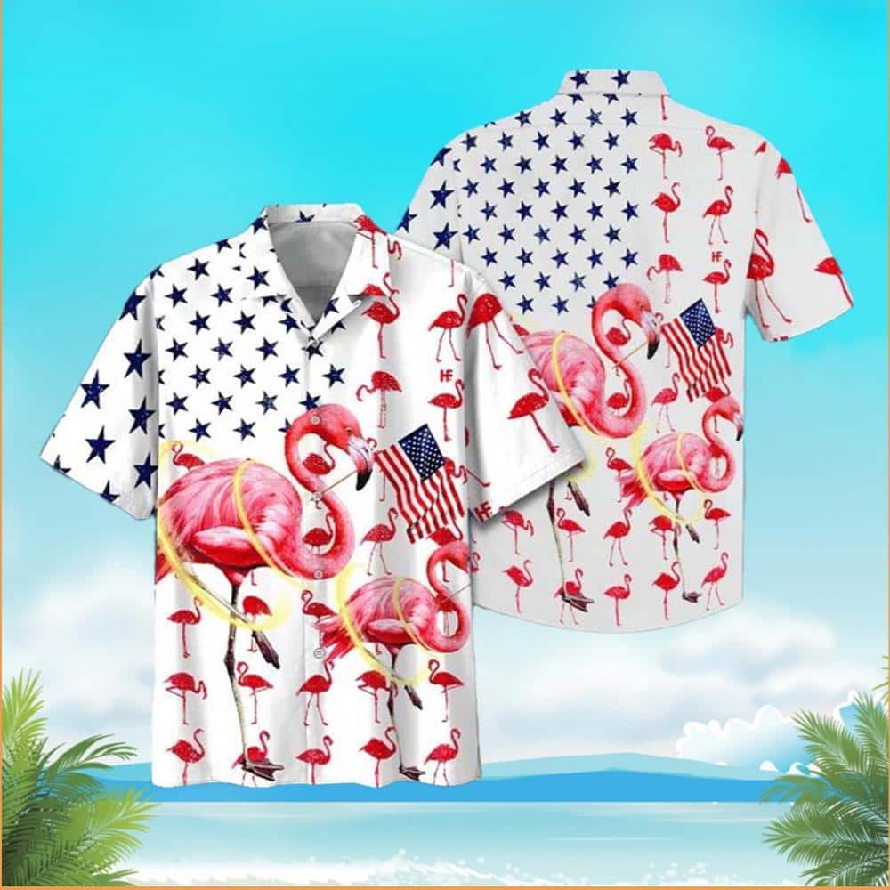 American Flag Flamingo Hawaiian Shirt Gift For Beach Trip