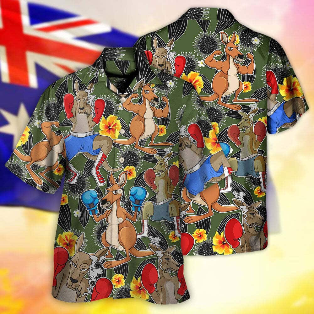 Kangaroo Boxing Tropical Vibe Funny Art Hawaiian Shirt