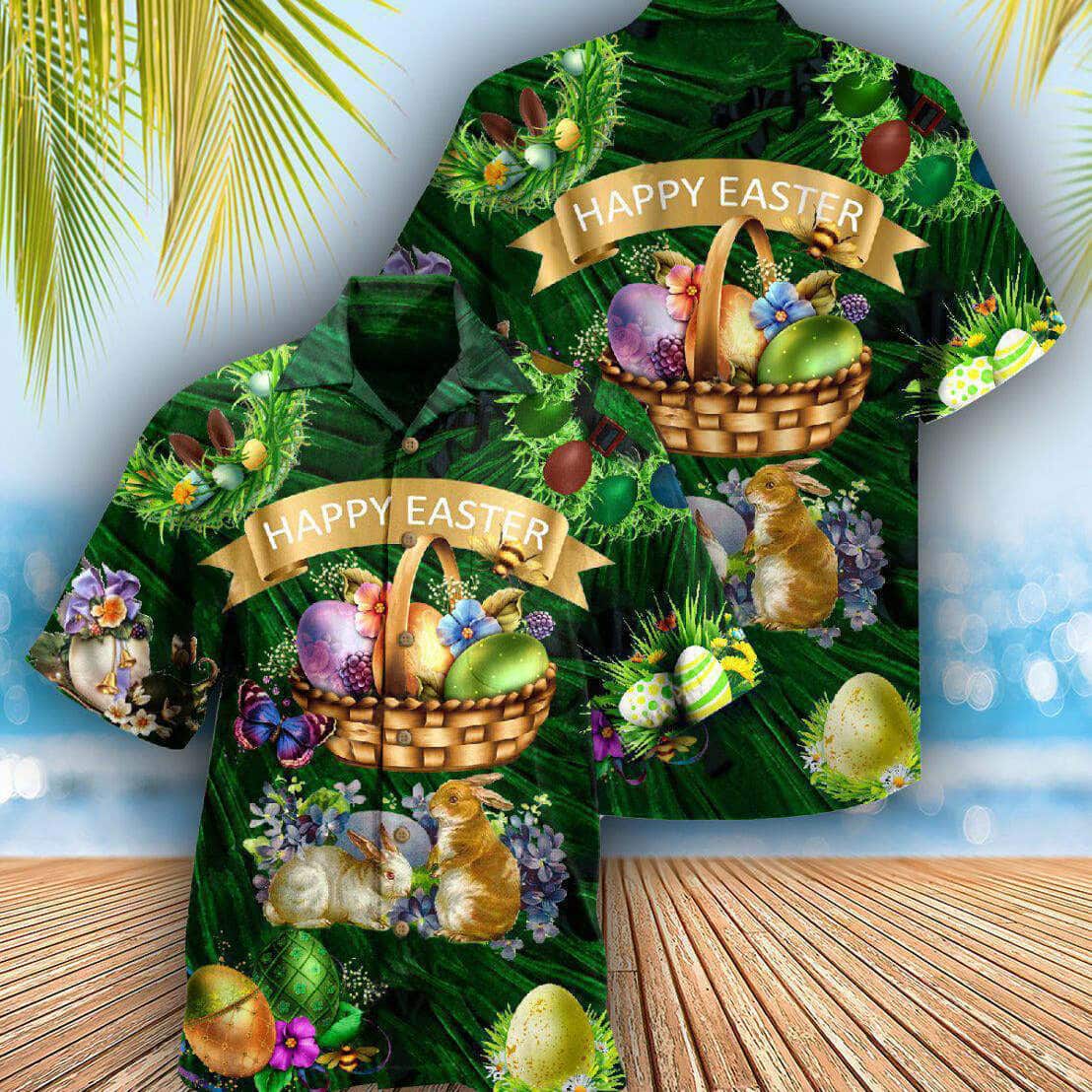 Easter Happy With Bunny Funny Hawaiian Shirt Beach Lovers Gift