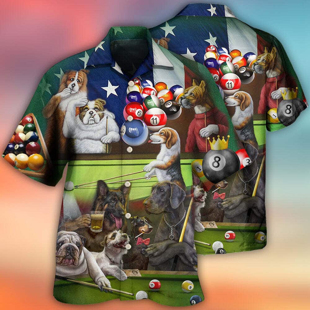 Billiard Independence Day Funny Dogs Hawaiian Shirt Gift For Beach Holiday