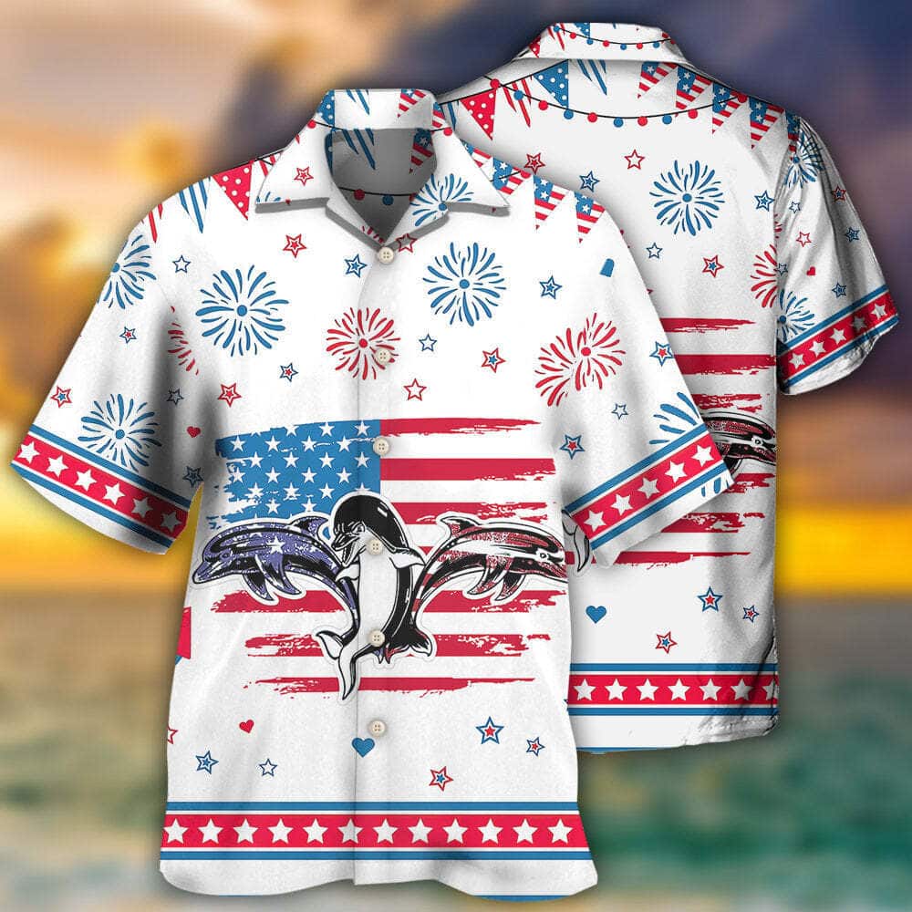 Independence Day Funny Dolphin Hawaiian Shirt Beach Lovers Gift