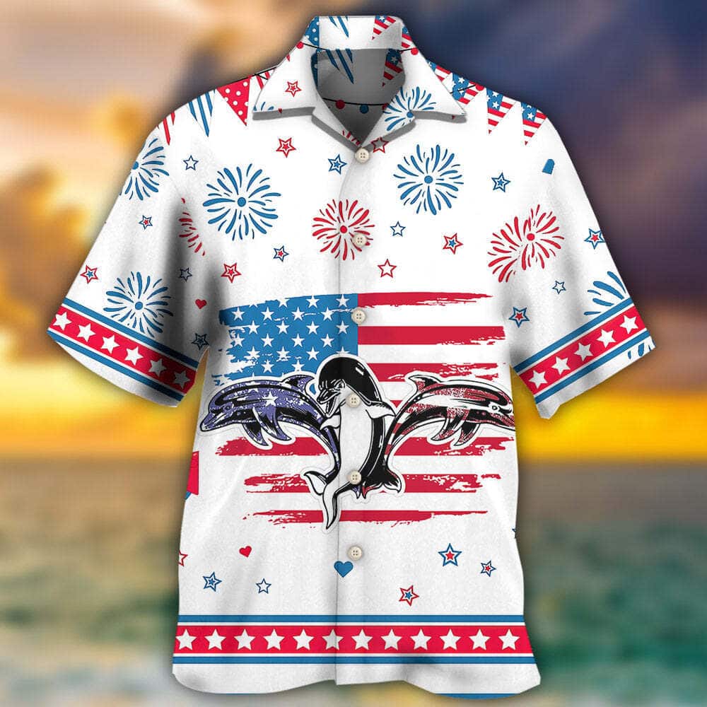 Independence Day Funny Dolphin Hawaiian Shirt Beach Lovers Gift Independence Day Funny Dolphin Hawaiian Shirt Beach Lovers Gift