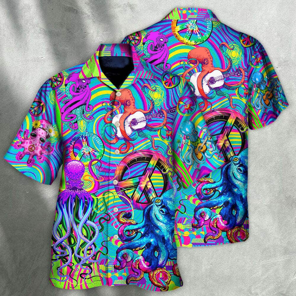 Hippie Funny Octopus Colorful Tie Dye Art Hawaiian Shirt Hippie Funny Octopus Colorful Tie Dye Art Hawaiian Shirt
