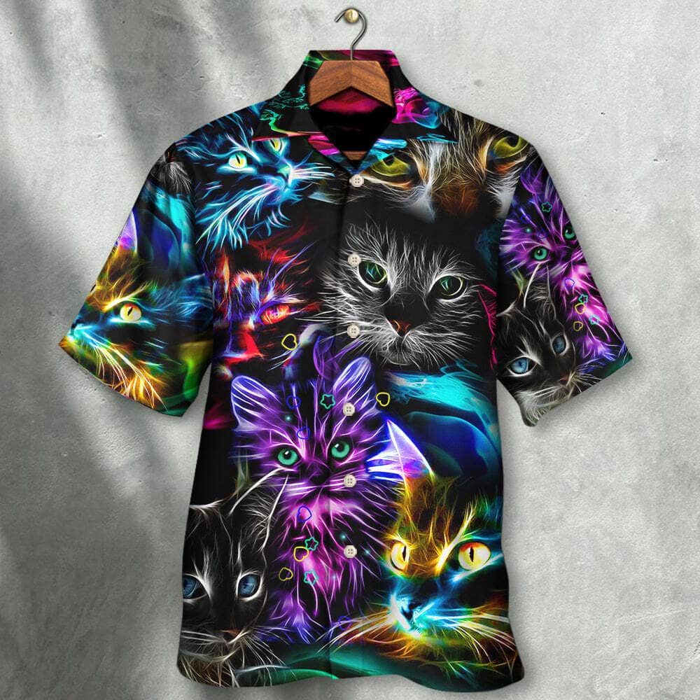 Cat Funny Neon Light Colorful Style Hawaiian Shirt Cat Funny Neon Light Colorful Style Hawaiian Shirt