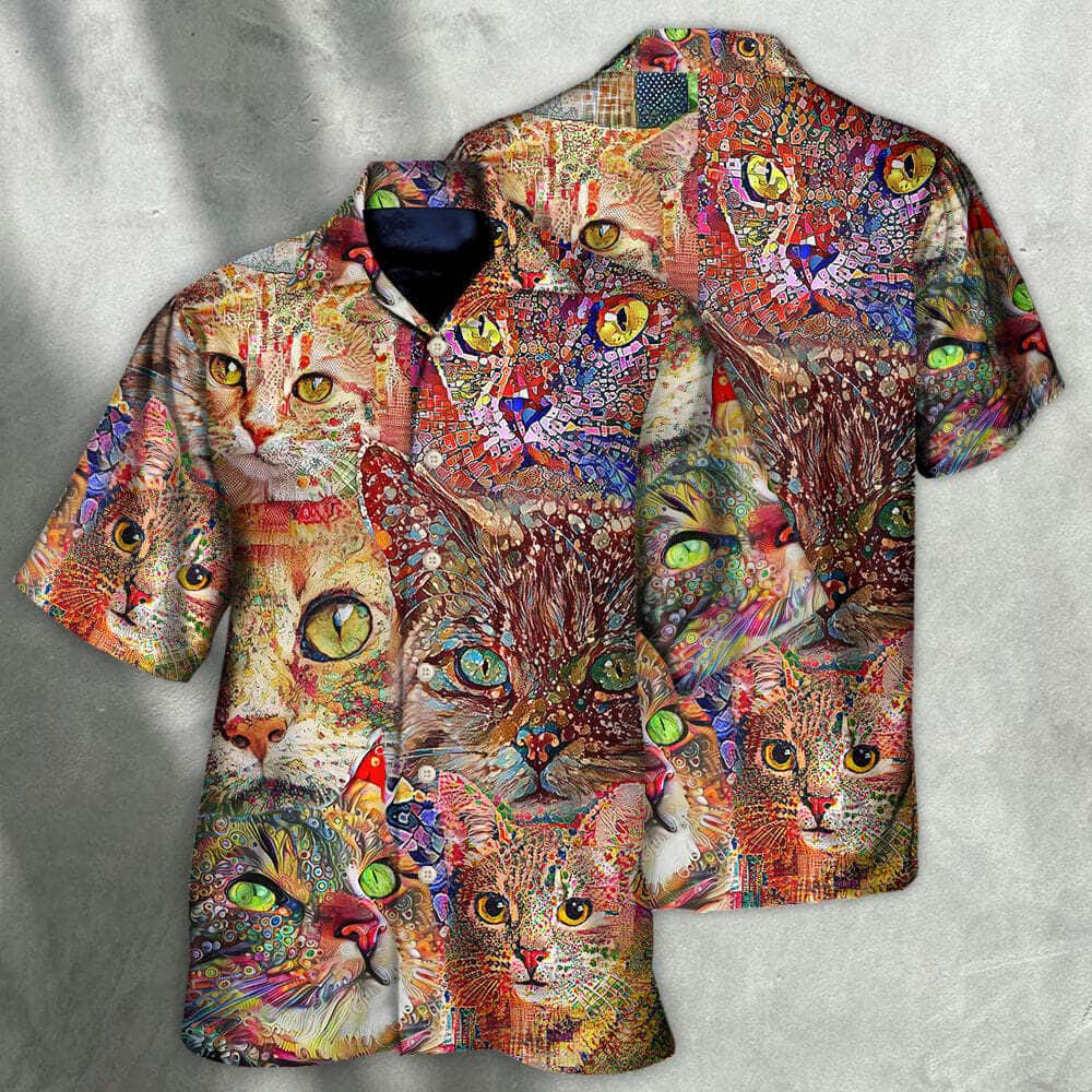 Cat Art Lover Funny Cat Colorful Hawaiian Shirt Beach Gift For Friend