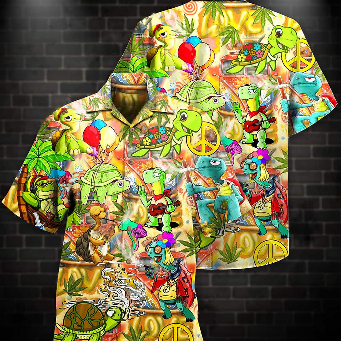 Summer Aloha Hippie Turtle Funny Peace Life Color Hawaiian Shirt