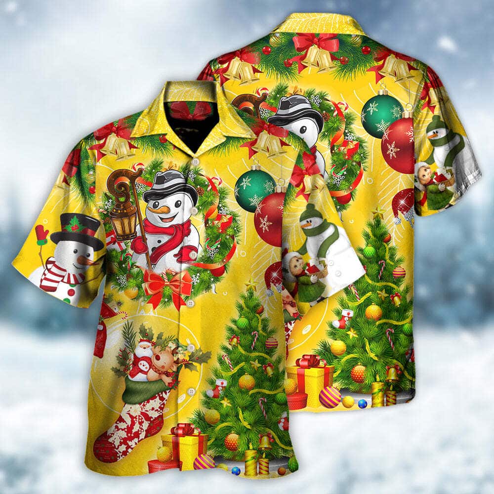 Christmas Funny Snowman Happy Christmas Tree Yellow Light Hawaiian Shirt Christmas Funny Snowman Happy Christmas Tree Yellow Light Hawaiian Shirt