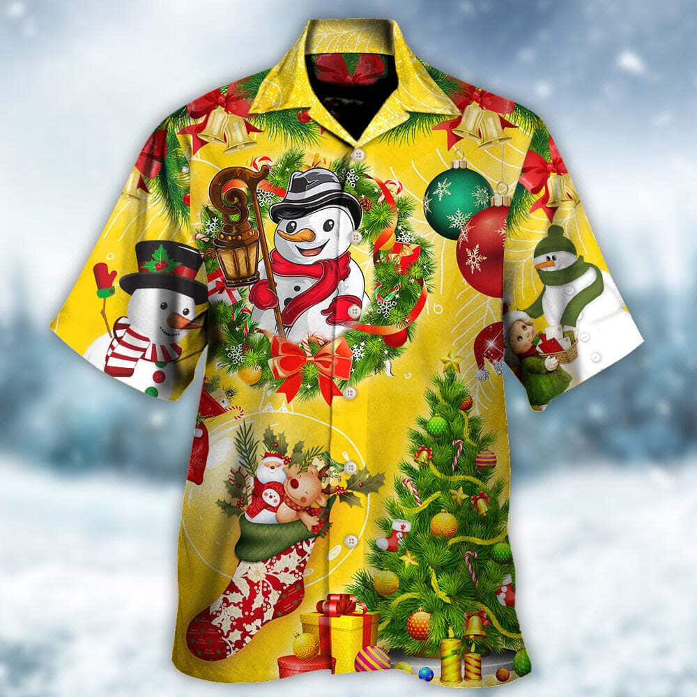 Christmas Funny Snowman Happy Christmas Tree Yellow Light Hawaiian Shirt Christmas Funny Snowman Happy Christmas Tree Yellow Light Hawaiian Shirt
