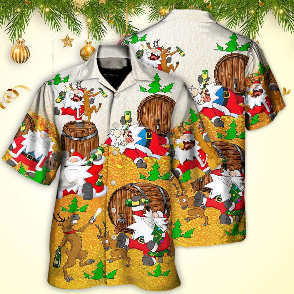 Christmas Santa Claus Drunk Beer Funny Hawaiian Shirt