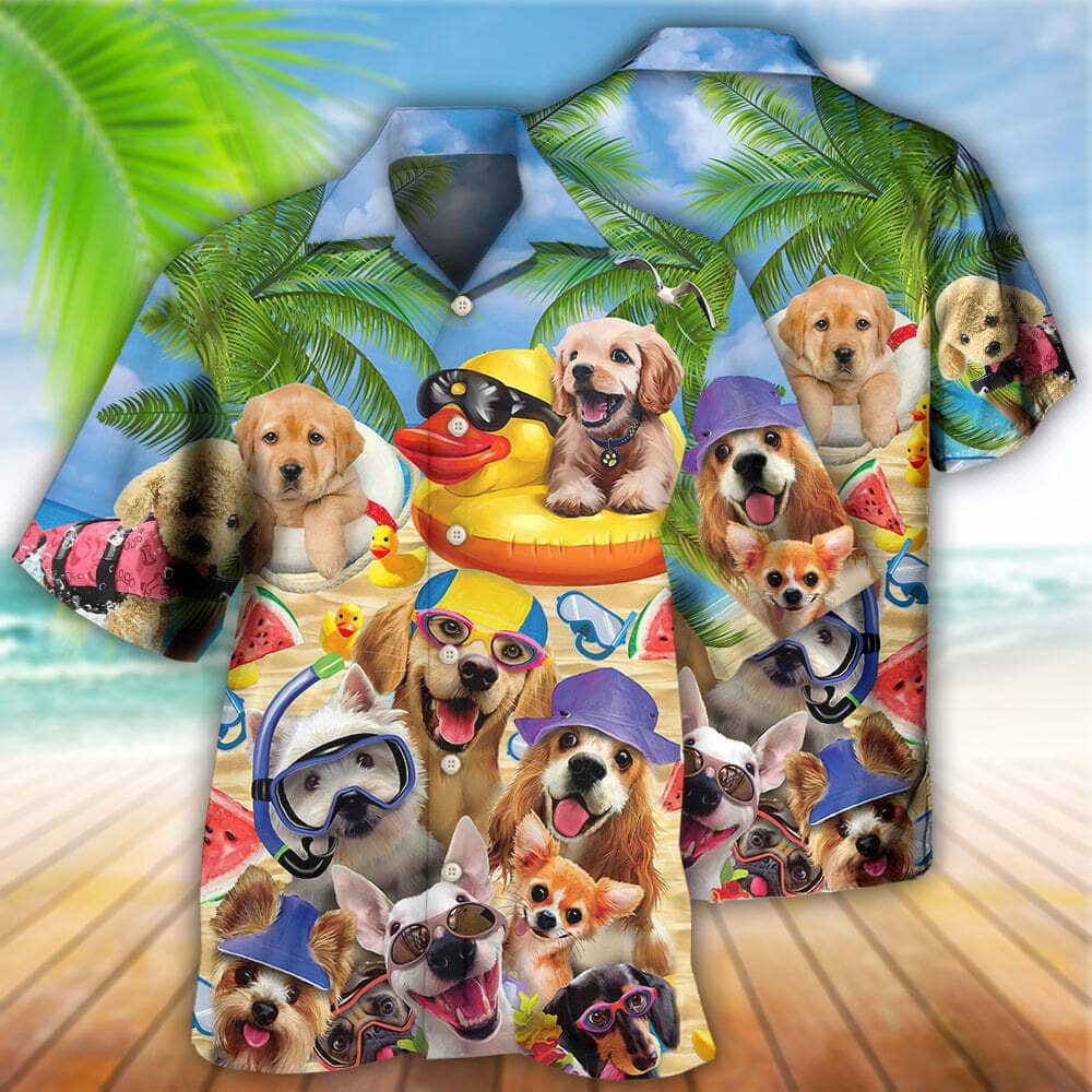 Dogs Funny Summer Of Happy Puppies Hawaiian Shirt Best Beach Gift Dogs Funny Summer Of Happy Puppies Hawaiian Shirt Best Beach Gift