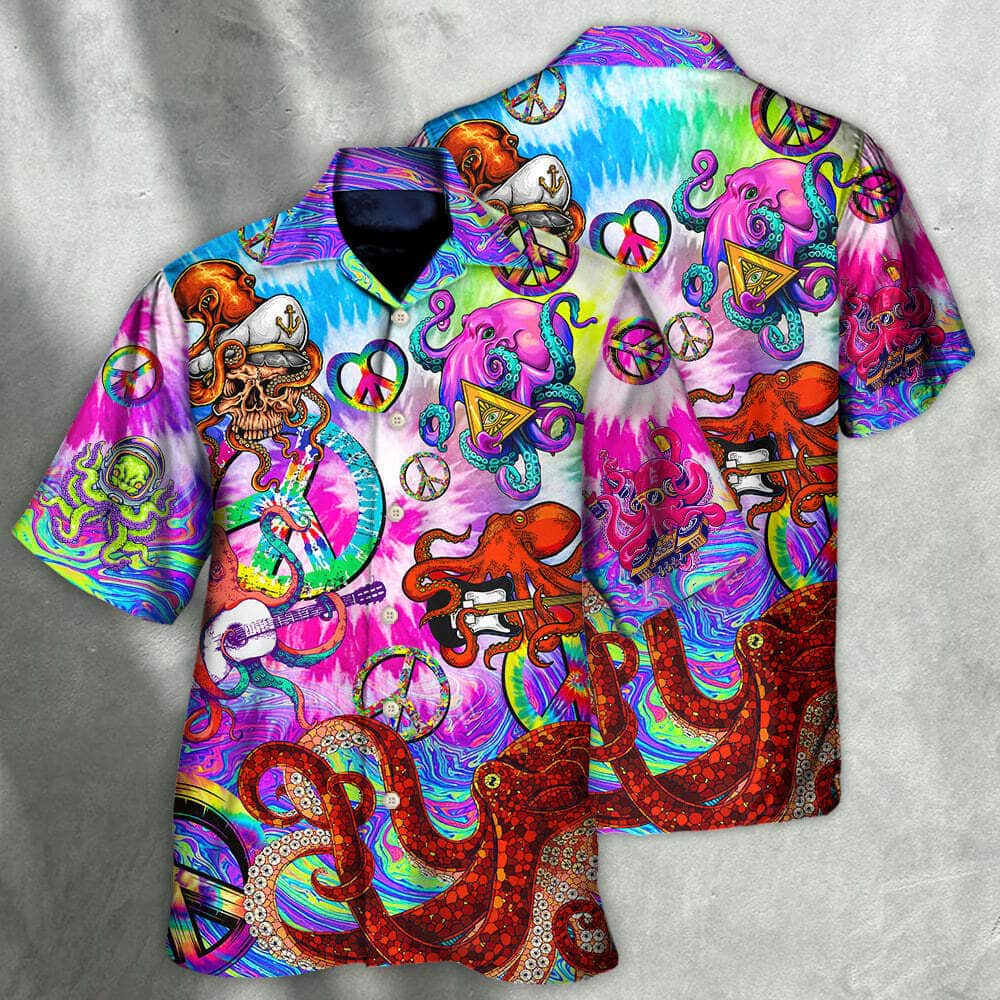 Hippie Funny Octopus Colorful Happy Tie Dye Art Style Hawaiian Shirt Hippie Funny Octopus Colorful Happy Tie Dye Art Style Hawaiian Shirt