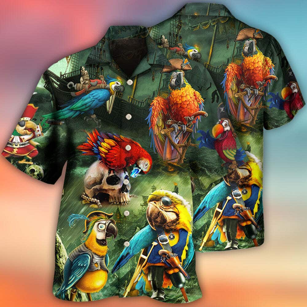 Funny Parrot Pirates In The Ocean Hawaiian Shirt Best Beach Gift