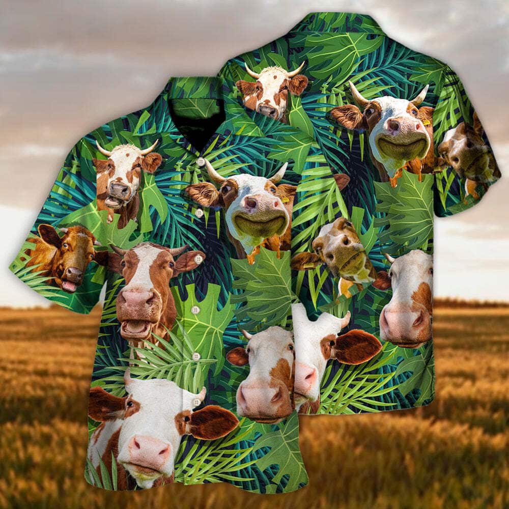 Funny Cow Face Troll Lover Cattle Tropical Style Hawaiian Shirt