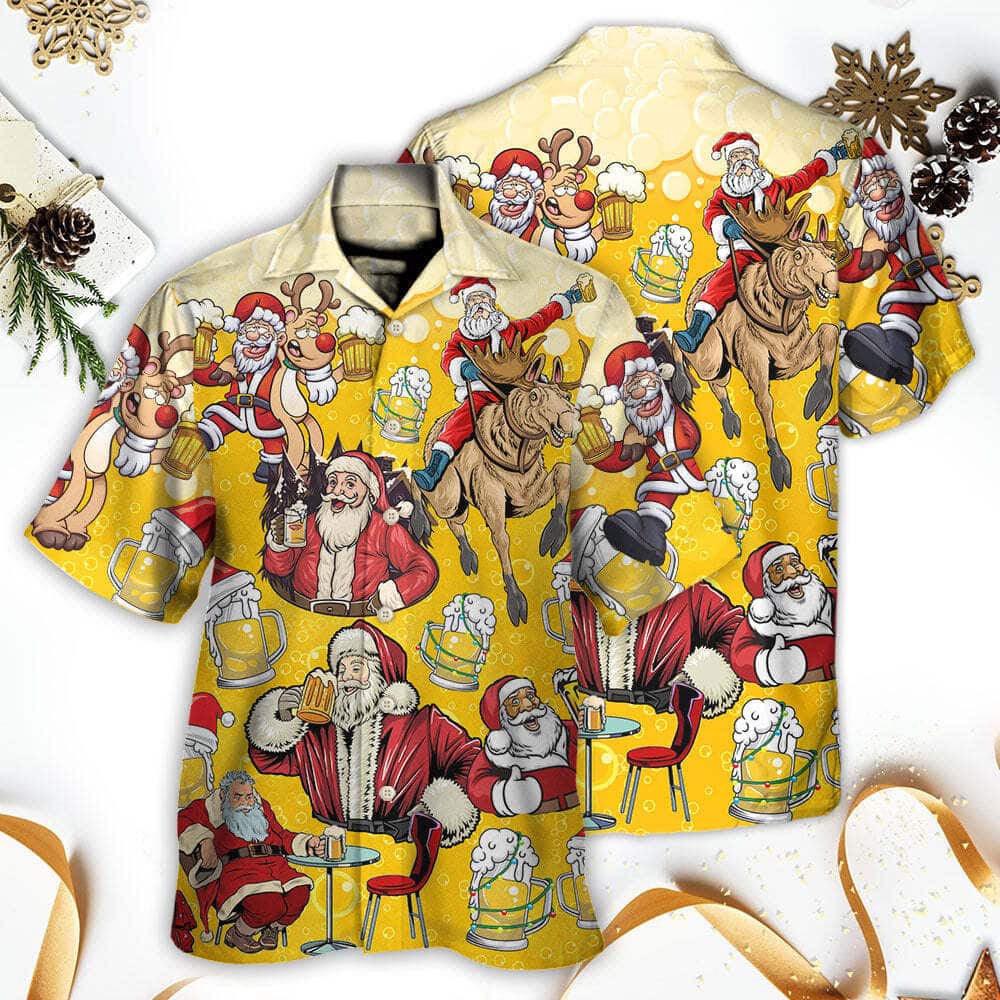 Funny Santa Claus Hawaiian Shirt Merry Xmas Gift For Beer Lovers