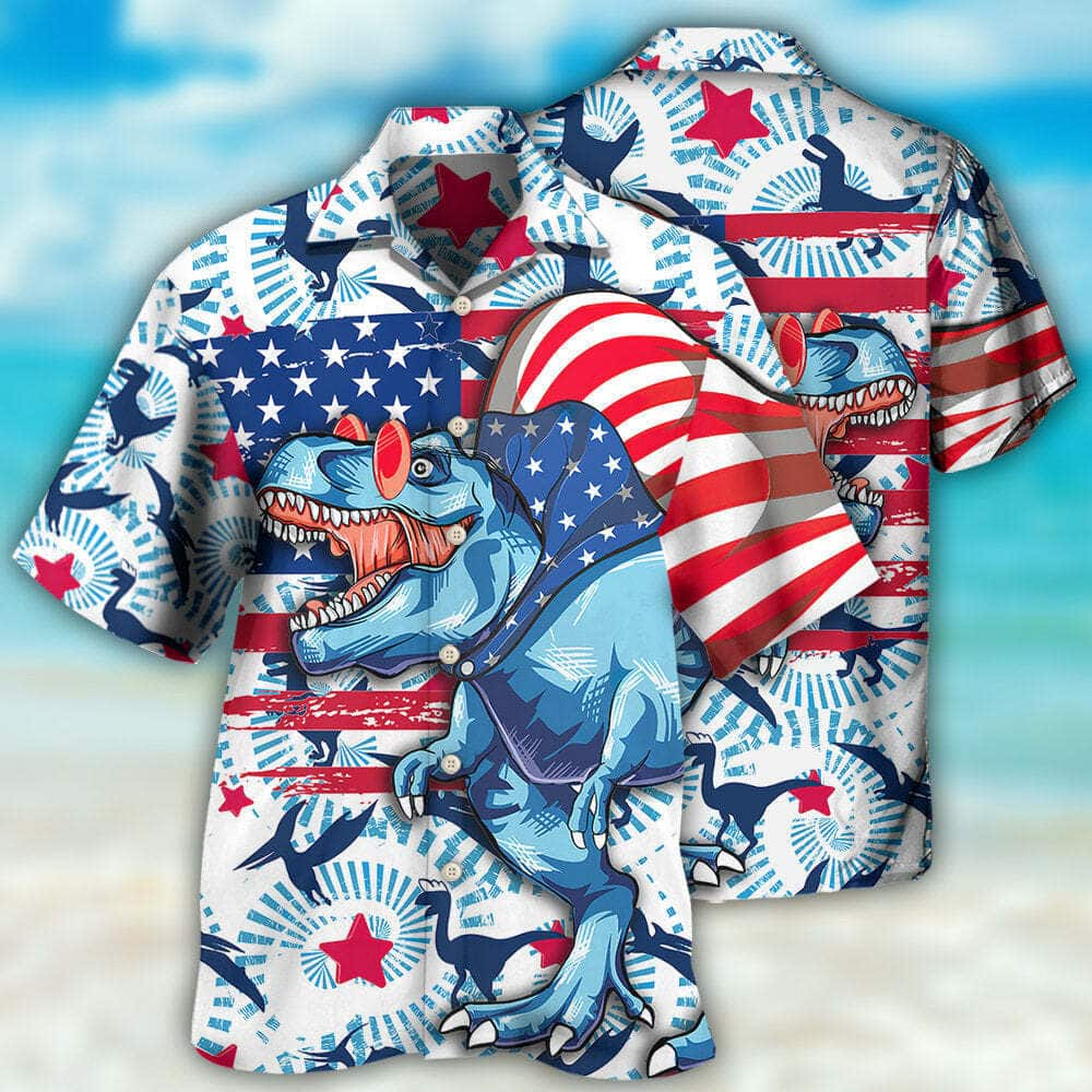 Funny Jurassic Park Dinosaur Independence Day Hawaiian Shirt