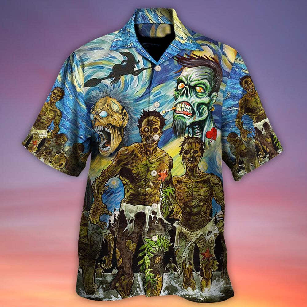 Halloween Zombie Crazy Starry Night Funny Boo Art Style Hawaiian Shirt Halloween Zombie Crazy Starry Night Funny Boo Art Style Hawaiian Shirt