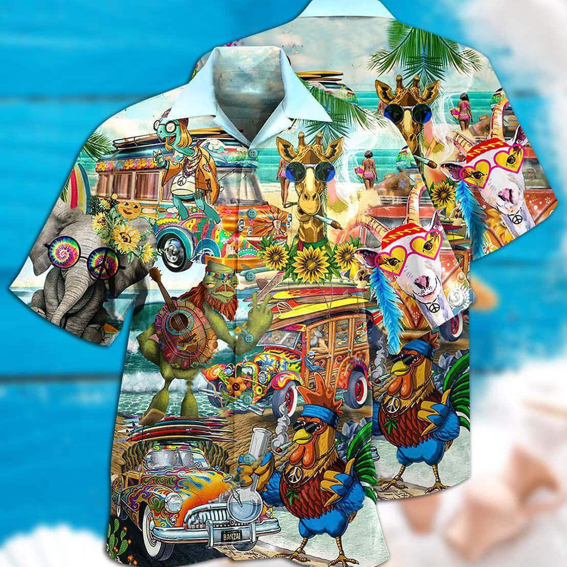 Funny Hippie Animals Happy Together Love Beach Hawaiian Shirt