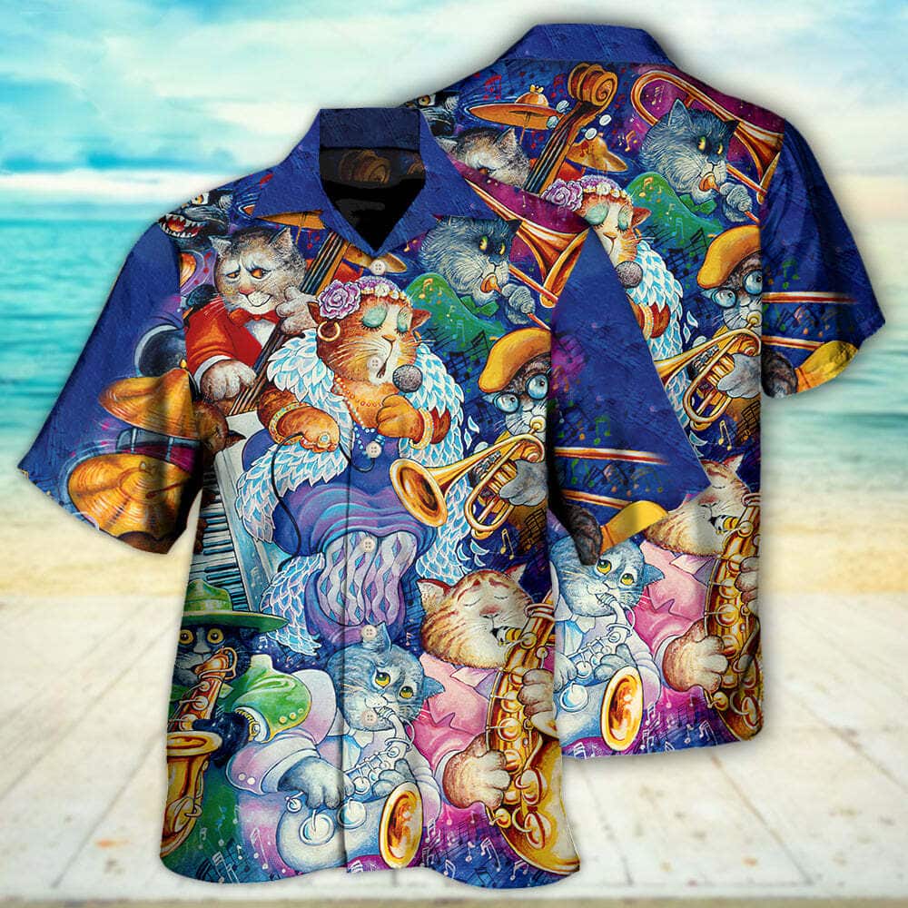 Funny Cat Jazz Music Hawaiian Shirt Beach Gift For Friend