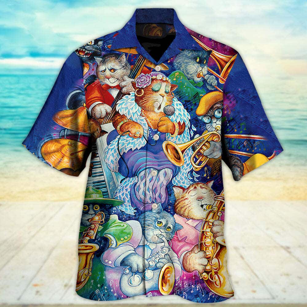 Funny Cat Jazz Music Hawaiian Shirt Beach Gift For Friend Funny Cat Jazz Music Hawaiian Shirt Beach Gift For Friend