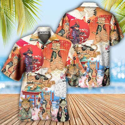 Samurai Cat Funny Art Japanese Hawaiian Shirt Summer Gift For Friend
