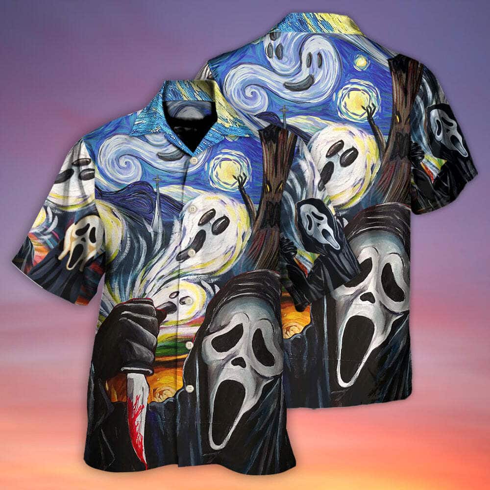 Halloween Ghost Scream Starry Night Funny Boo Art Style Hawaiian Shirt Halloween Ghost Scream Starry Night Funny Boo Art Style Hawaiian Shirt